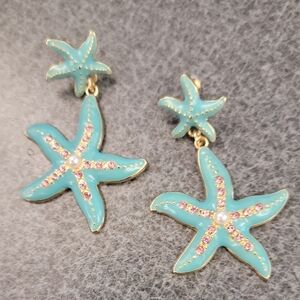 Fashion Jewelry Starfish Earrings in Turquoise and Pink